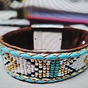 Beaded Woven Bracelet in Blue and Gold